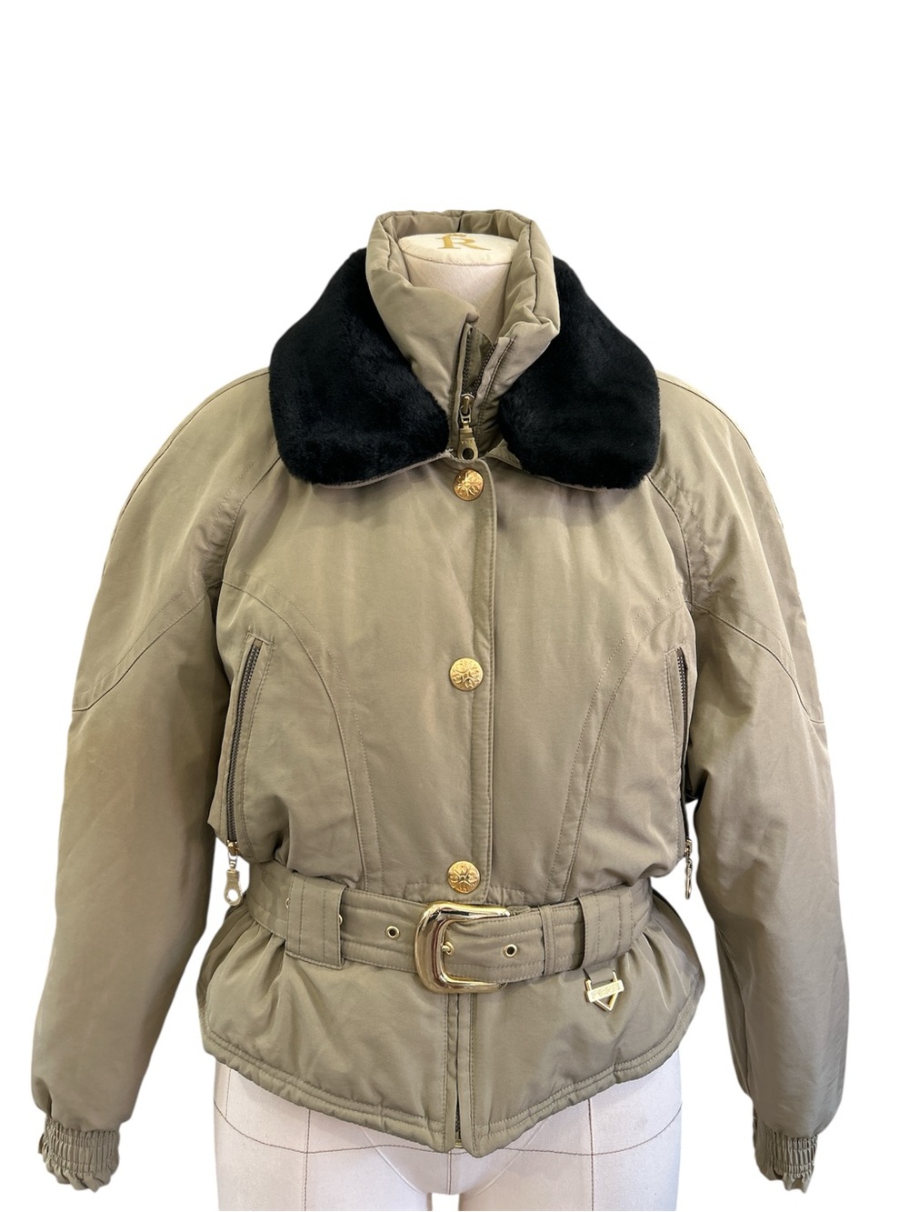 Y2K FERA faux fur collar bomber ski jacket tan/black size 8